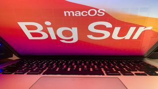 Apple's new operating system Big Sur logo displayed on a MacBook screen
