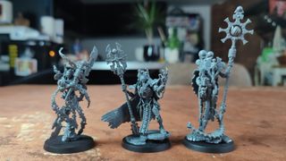 The trio of new Necron models on a battlemat