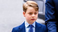 Prince George’s family trips soon change soon. Seen here he attends the memorial service for the Duke Of Edinburgh 