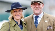 Zara Tindall and Mike Tindall attend day 3 'St Patrick's Thursday' of the Cheltenham Festival at Cheltenham Racecourse on March 13, 2025 in London, England.