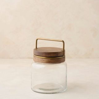 Glass storage jar with wooden lid