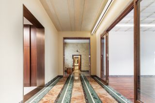 Striped marble flooring in the corridor