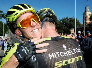 Cameron Meyer’s Mitchelton-Scott teammates were as delighted as he was at winning the elite men’s road race at the 2020 Australian Road Championships 