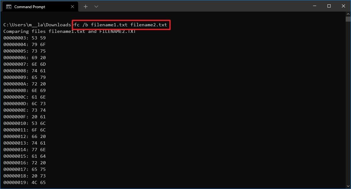 How to compare two files with Command Prompt on Windows 10 | Windows ...