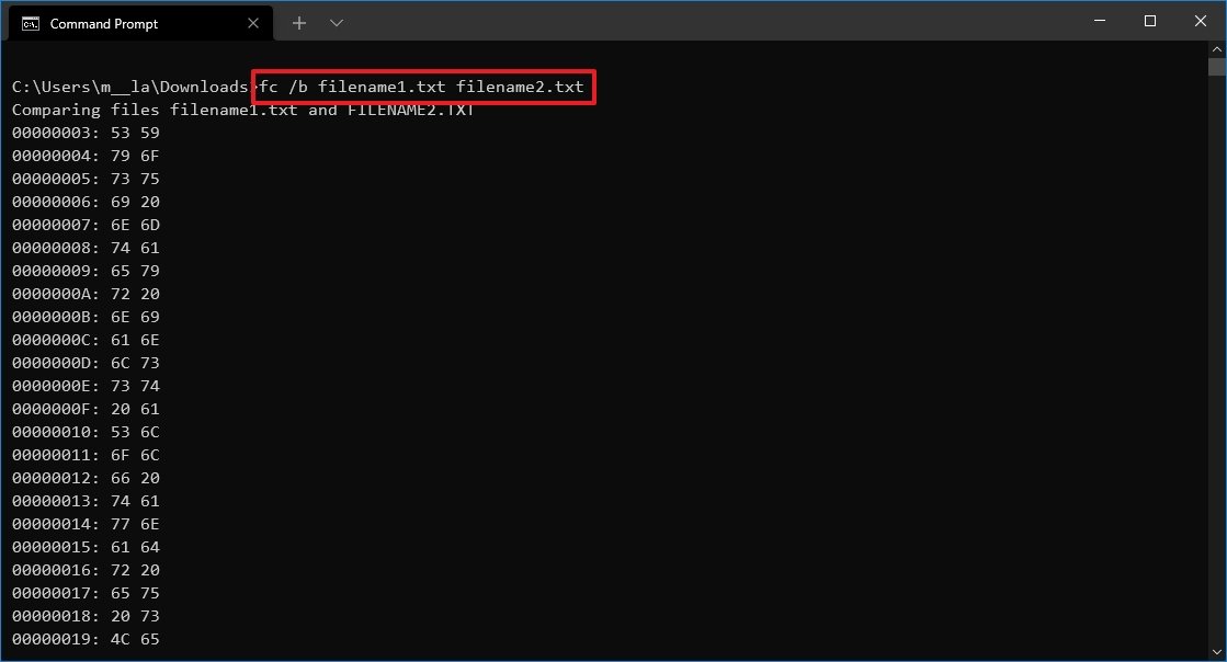 fc compare two files in binary mode