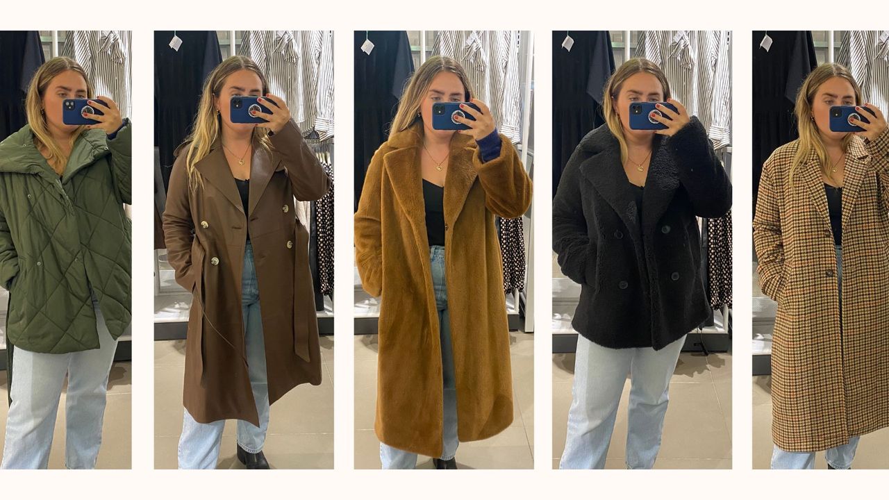 composite of our fashion writer wearing five of the best john lewis coats for winter 2023