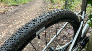 Close up of a gravel wheel and tire