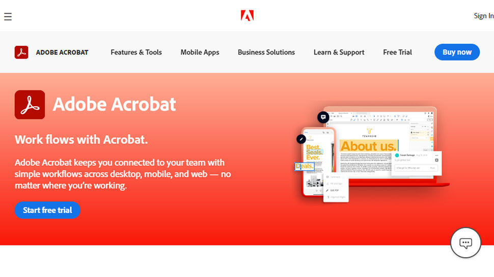 Website screenshot for Adobe Acrobat DC