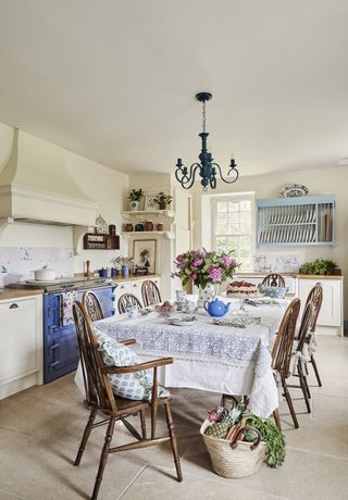 kitchen with blue range cooker in a Georgian home