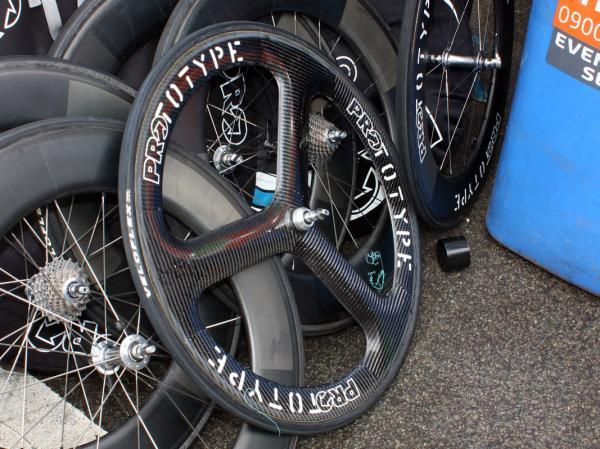 Team Sky paraded these 'PROtotype' wheels at the Giro d'Italia prologue - but they were actually relabeled wheels from HED.