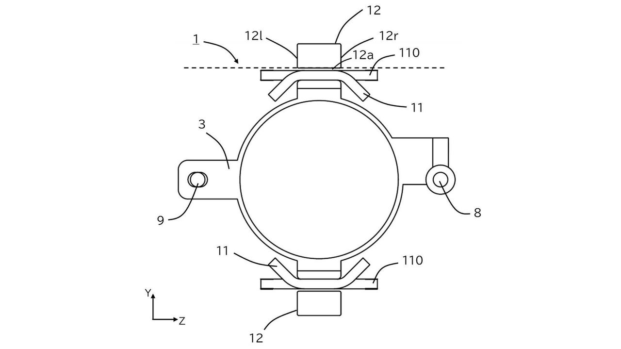 Canon&rsquo;s patent application (JP 2025-080717): Diagram of a cylindrical component with labeled parts and dimensions, viewed from above, illustrating assembly features