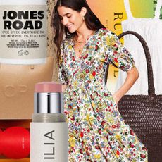 collage of summer fashion and beauty essentials