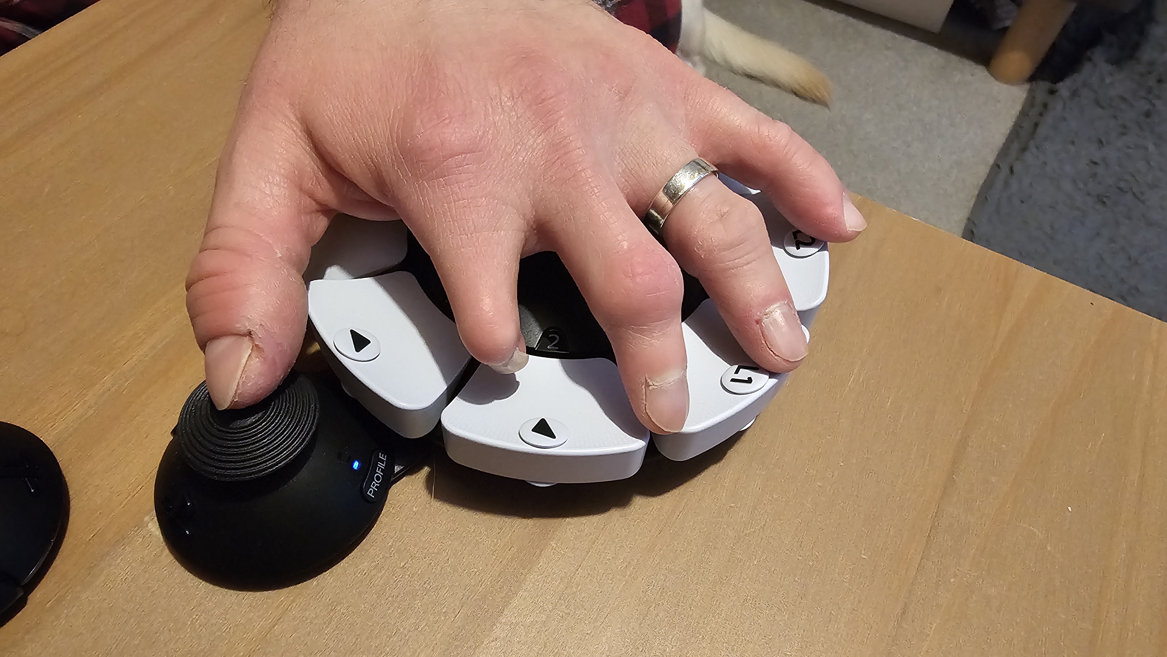 The PlayStation Access controller being used by someone with accessibility needs.
