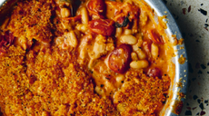 tomato, anchovy, white bean gratin