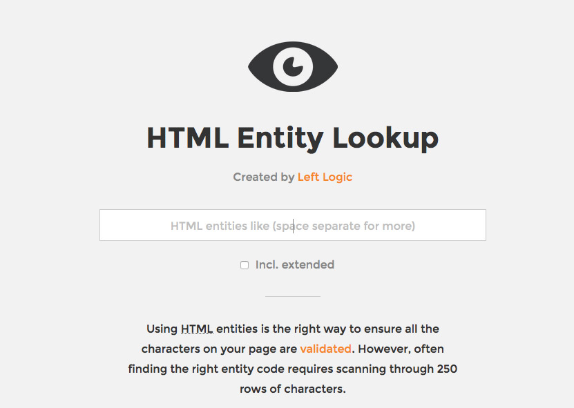 HTML Entity Character Lookup