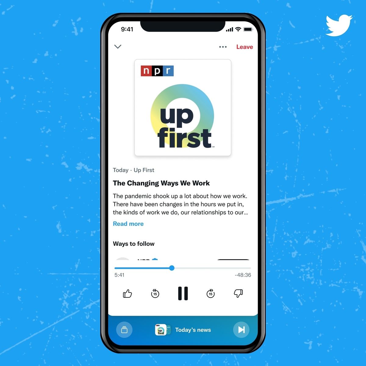 Twitter Podcast UI playing NPR