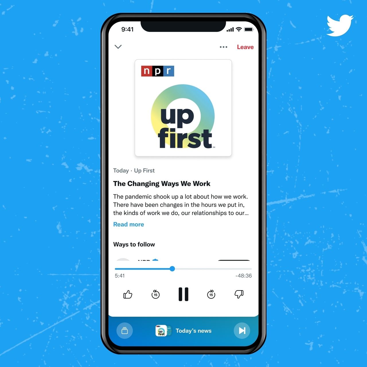 Twitter Podcast UI playing NPR