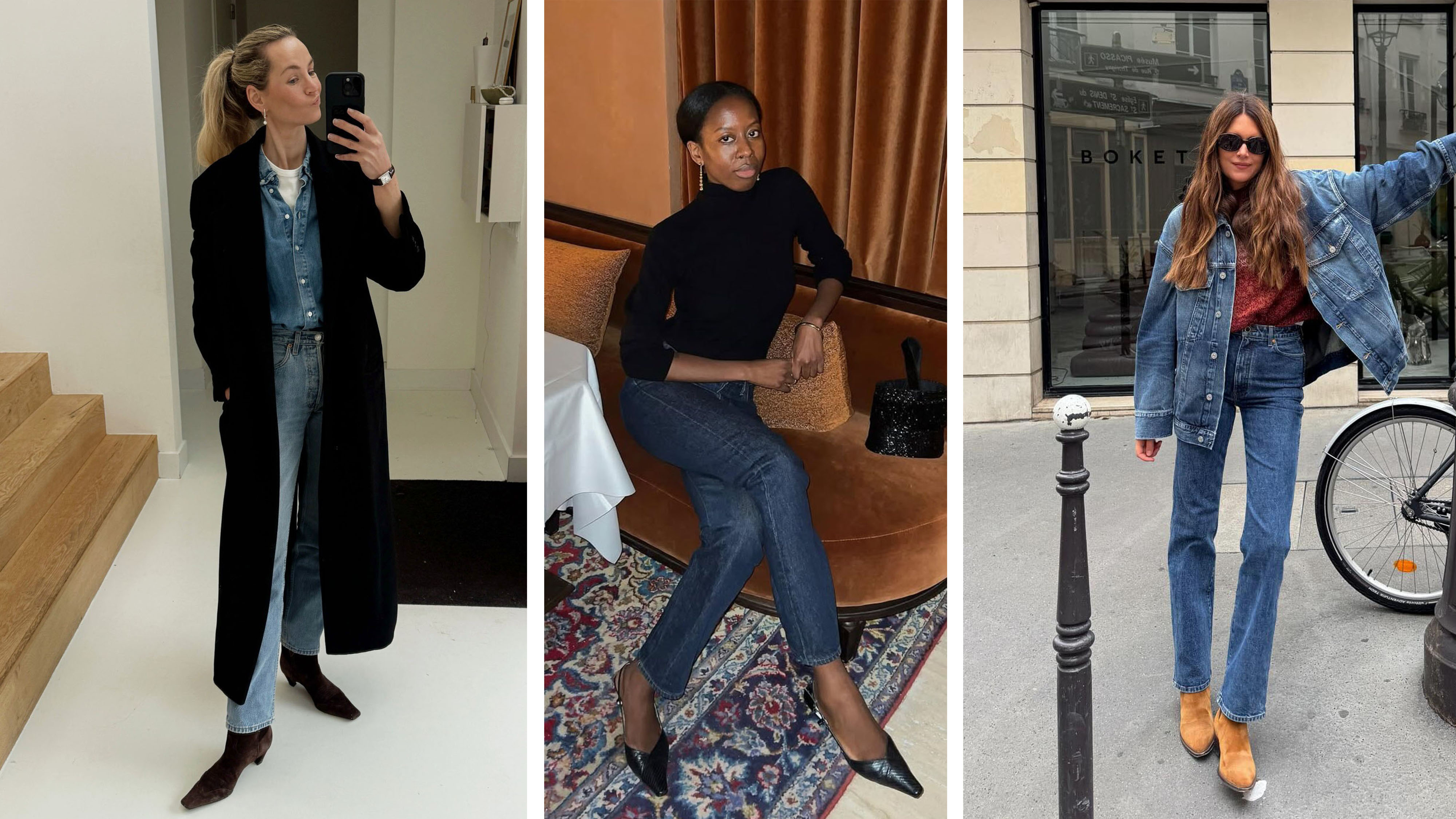 Women wearing cigarette jean outfits