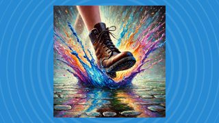 DALL-E 3 image of a boot splashing in a puddle.