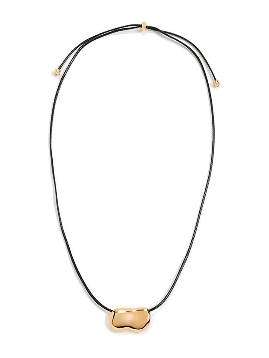 Heaven Mayhem, Pebble Statement Necklace &amp;ndash; Women&amp;rsquo;s Gold-Plated Pendant on Black Leather Cord, 24-Inch Adjustable Length, Lightweight Everyday Jewelry