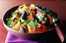 Aubergine, bean and potato curry