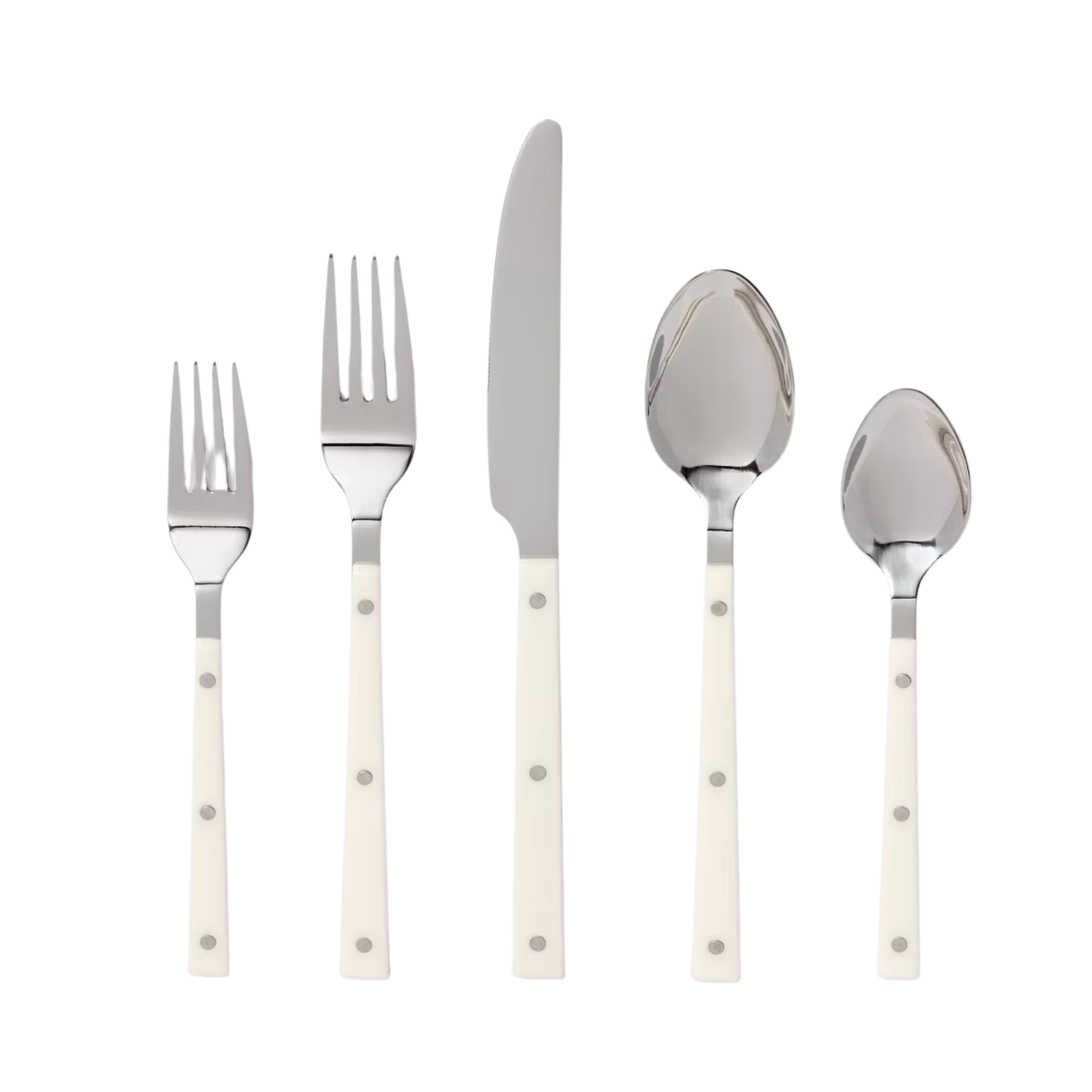 a white and silver flatware set