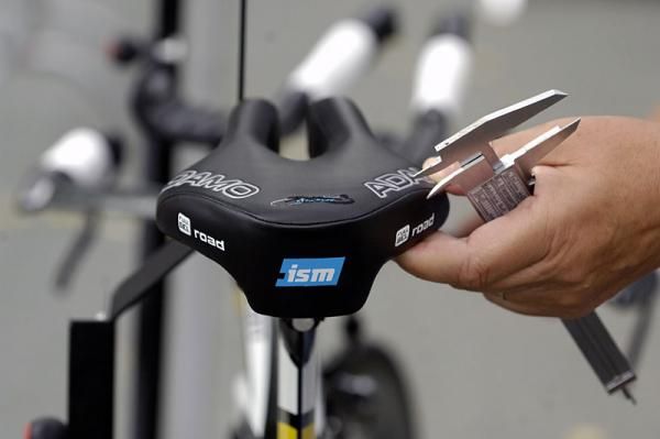 A time trial bike is prepped for racing.