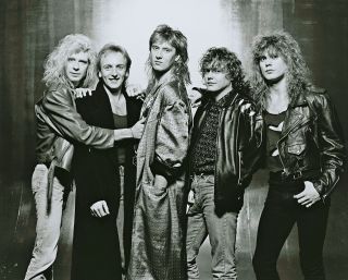 Steve Clark (left) with Leppard during the making of Hysteria