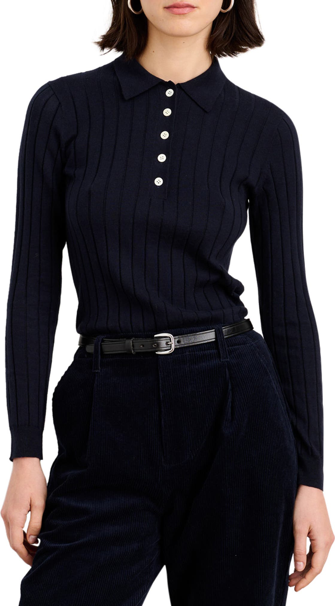 Amanda Cotton Blend Rib Polo Top