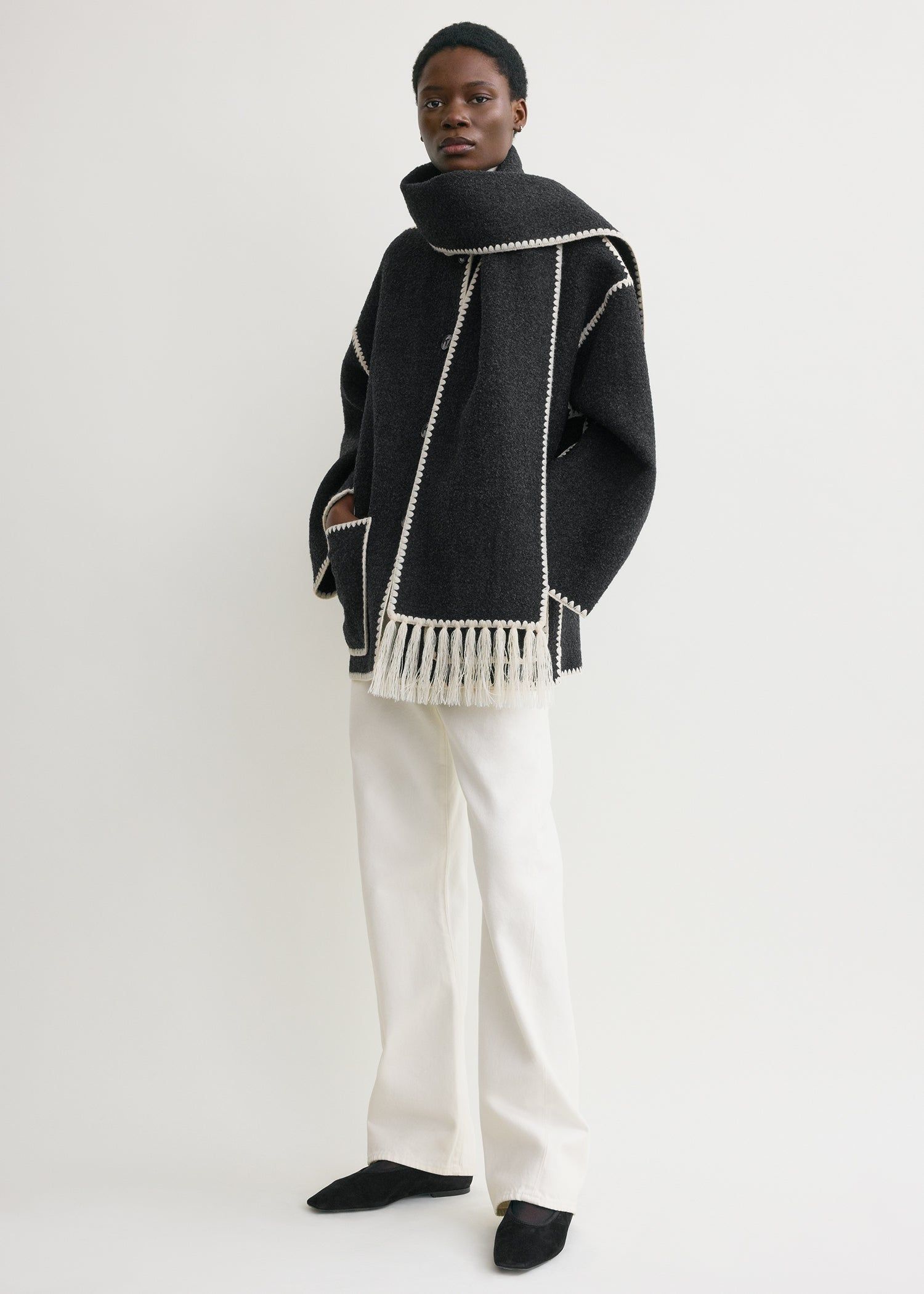 Embroidered Scarf Jacket Dark Grey Mélange