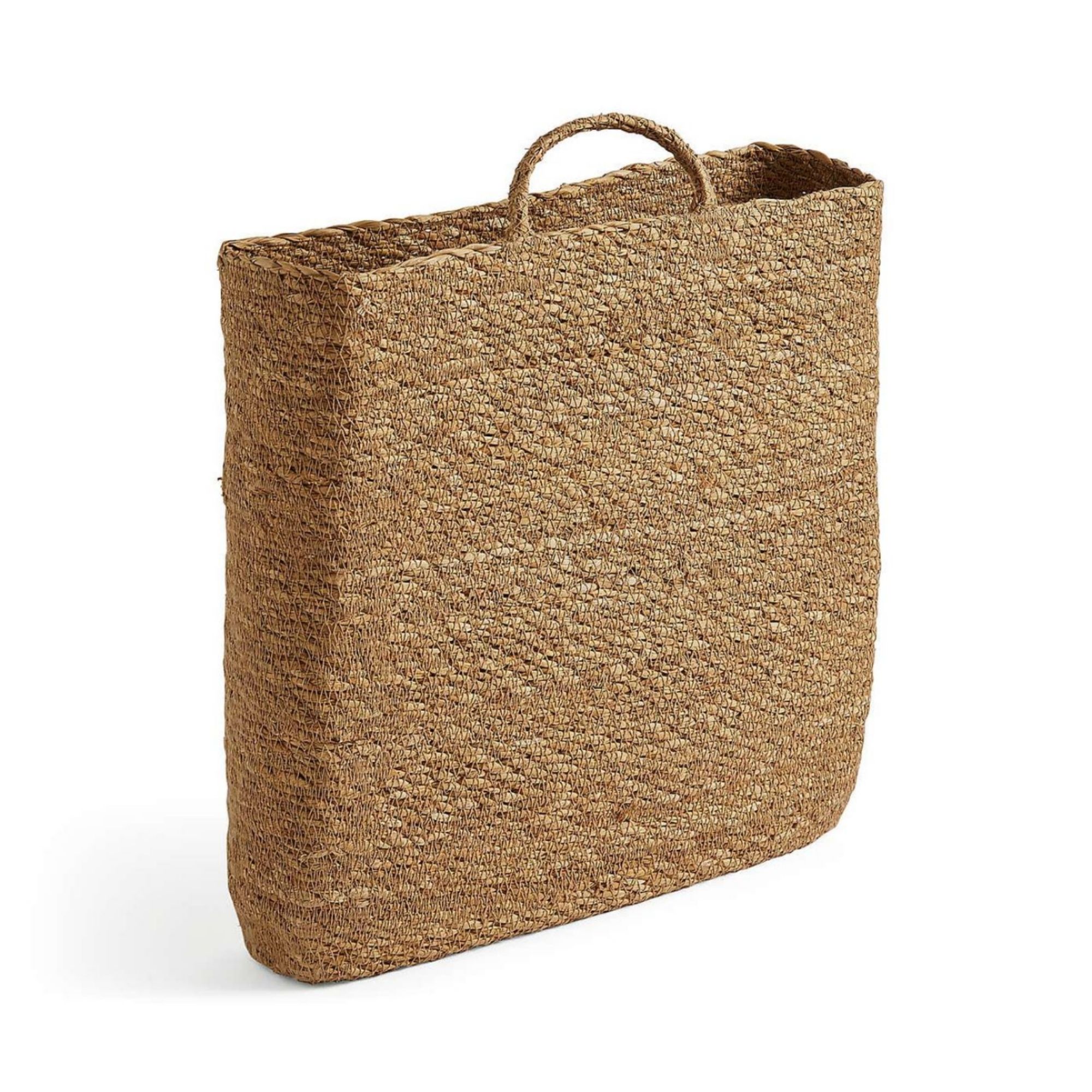 Dunelm Seagrass Letter Holder Basket with a handle, on a white background
