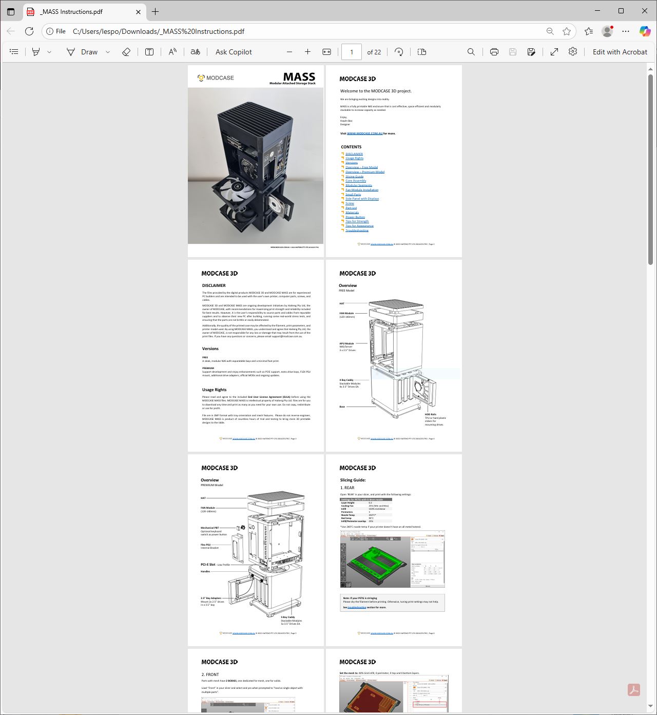 3D printed parts list