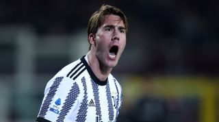 Manchester United linked Dusan Vlahovic of Juventus reacts during the Serie A match between Torino and Juventus on 15 October, 2022 at the Stadio Olimpico Grande Torino in Turin, Italy.