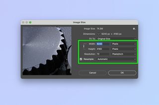 A screenshot showing how to resize an image in Adobe Photoshop