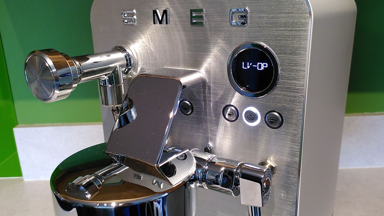 Close-up of controls on Smeg Mini Pro Espresso Coffee Machine