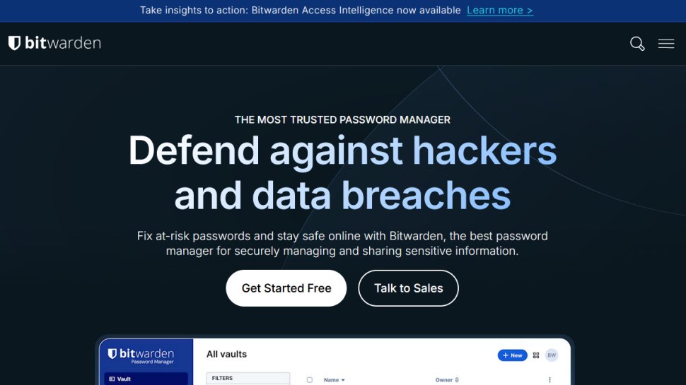 Bitwarden website screenshot (March 2026).