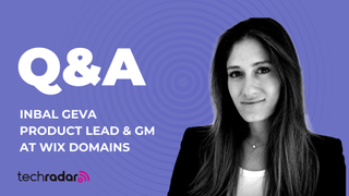 Headshot of Inbal Geva product lead at wix domains on a purple background