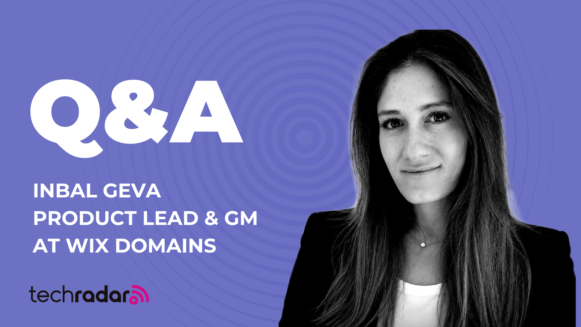 Headshot of Inbal Geva product lead at wix domains on a purple background 
