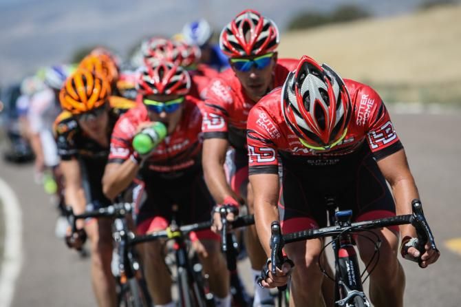 The Jamis team goes hard at the front to break things up