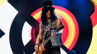 Slash of Guns N' Roses performs onstage during the "Not In This Lifetime..." Tour at Madison Square Garden on October 11, 2017 in New York City. 