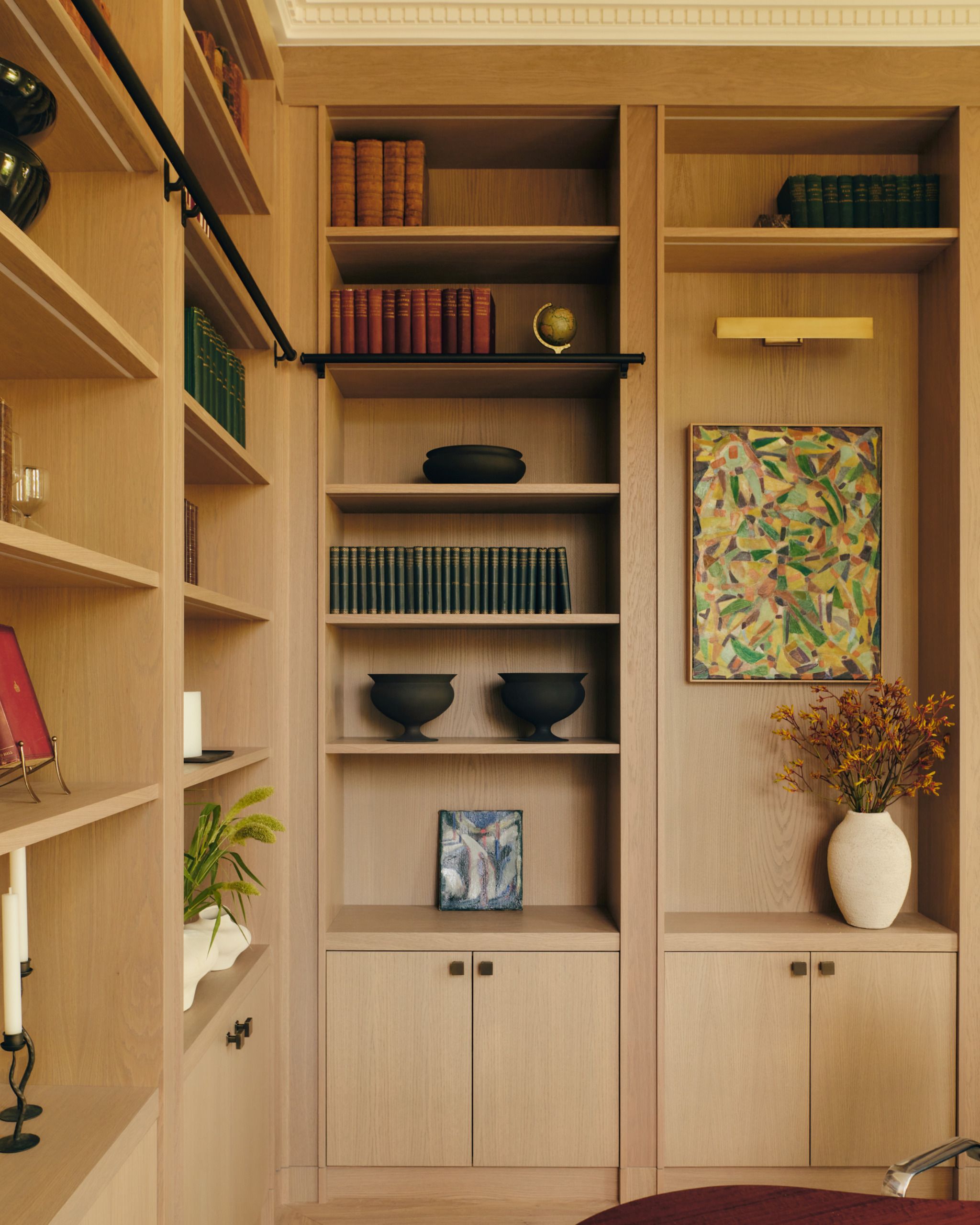 Studio with built-in shelving