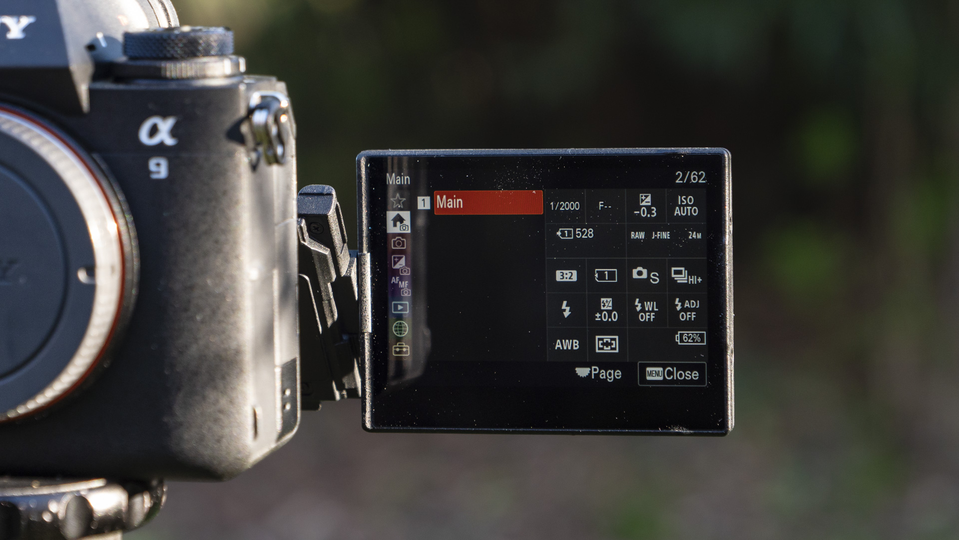 LCD screen of the Sony A9 III camera flipped around to be front-facing