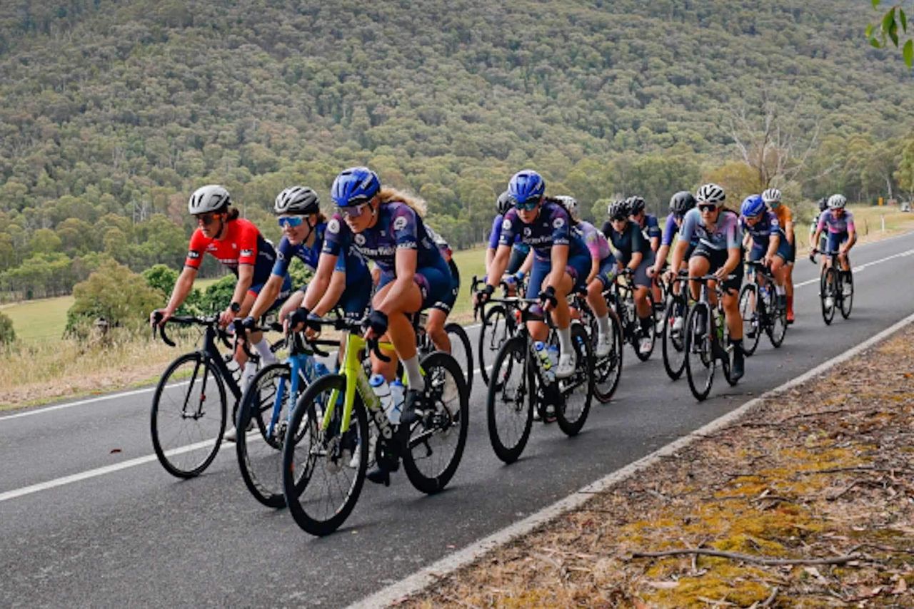 Women's A grade on stage 1 of the Beechworth Brewery Tour of Bright 2023 stage 1