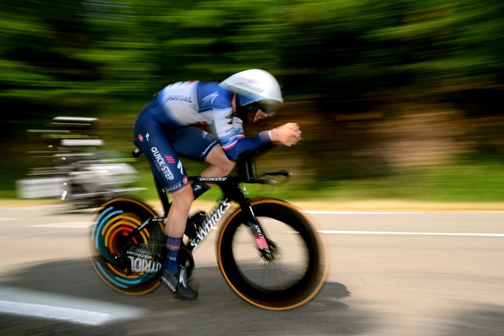 BELMONTDELALOIRE FRANCE JUNE 07 Rmi Cavagna of France and Team Soudal Quick Step sprints during the 75th Criterium du Dauphine 2023 Stage 4 individual time trial from Cours to BelmontdelaLoire 482m UCIWT on June 07 2023 in BelmontdelaLoire France Photo by Dario BelingheriGetty Images