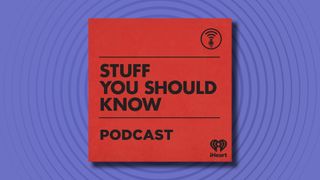 The logo of the Stuff You Should Know podcast on a purple background