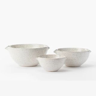 set of three white speckled bowls