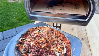 cooked pizza in the roccbox at writers home