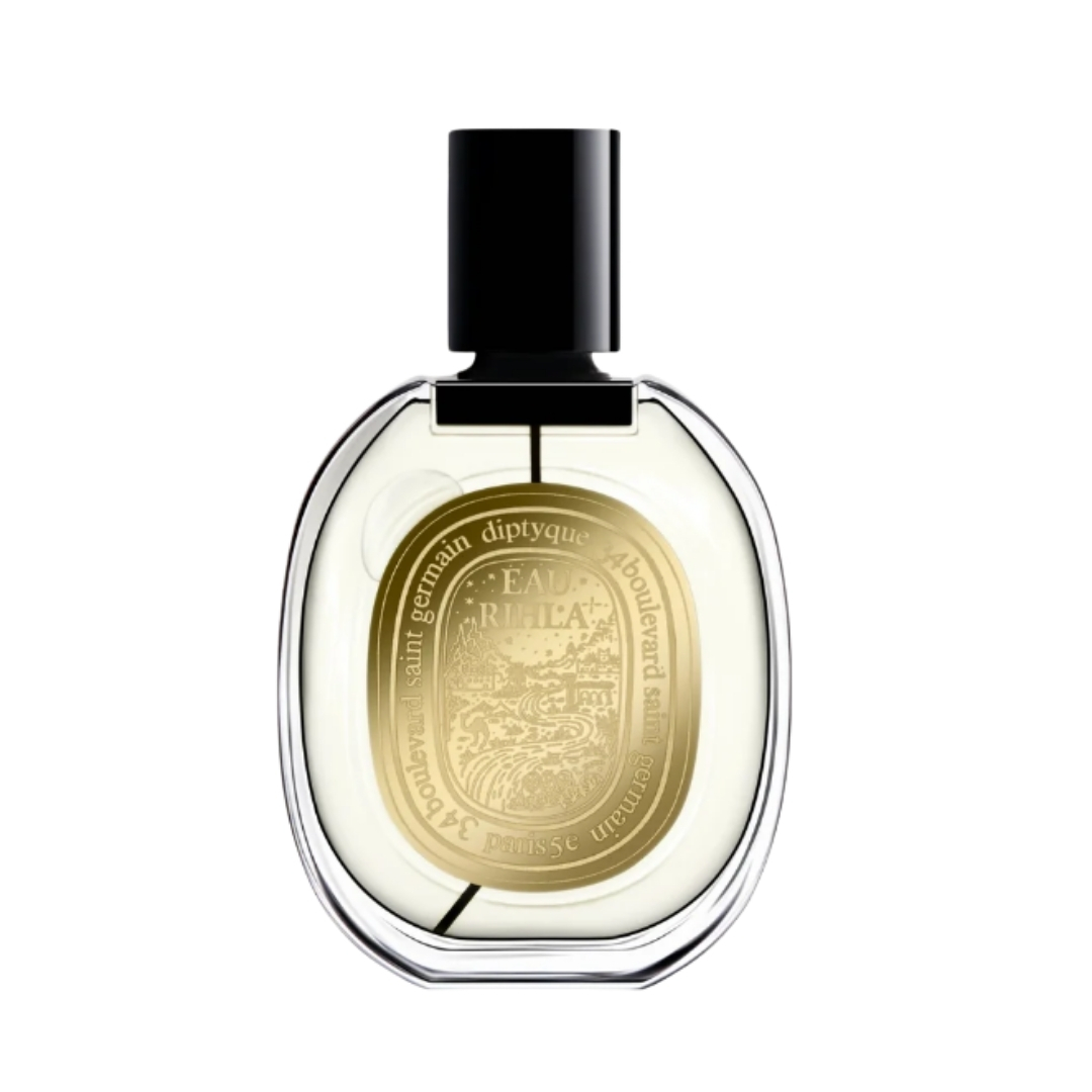 A product shot of the Diptyque Eau Rihla Eau de Parfum, on a white background