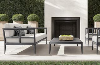 A black aluminum outdoor lounge set