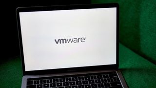 The VMware logo on a laptop